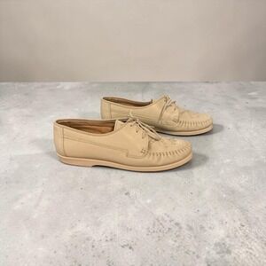 Soft Spots Vintage Leather Oxford Shoes Beige Lace Up Moc Toe Women Size 10 M